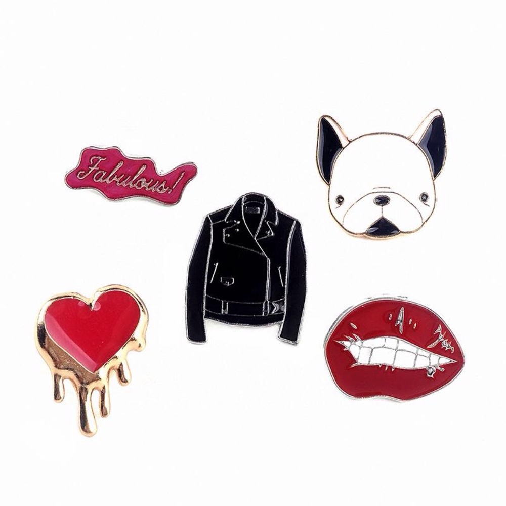 New lip jacket heart 5pcs brooches pins